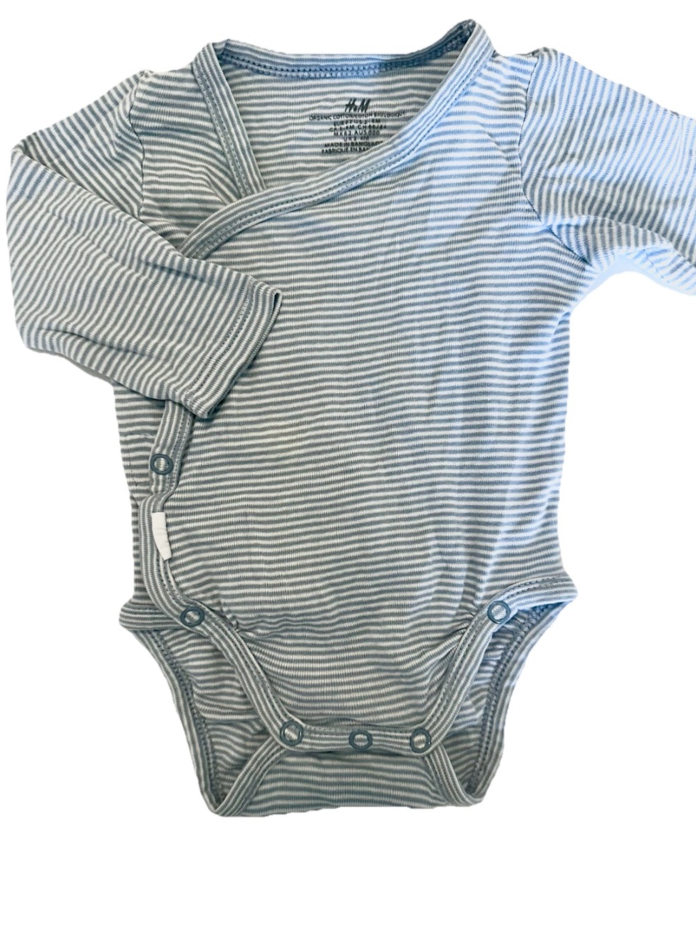 H&M Striped Wrap-Front Long-Sleeve Baby Bodysuit - Blue/White